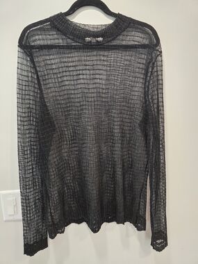 Chelsea28 Black Sheer Long Sleeve Knit Top
